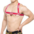 Metro male wear brutal harness red 1400 12 red and white striped harness with black metal ring at center