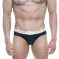 Black lace men’s briefs with gold metromalewear waistband carved hip brief style in black 5003-61