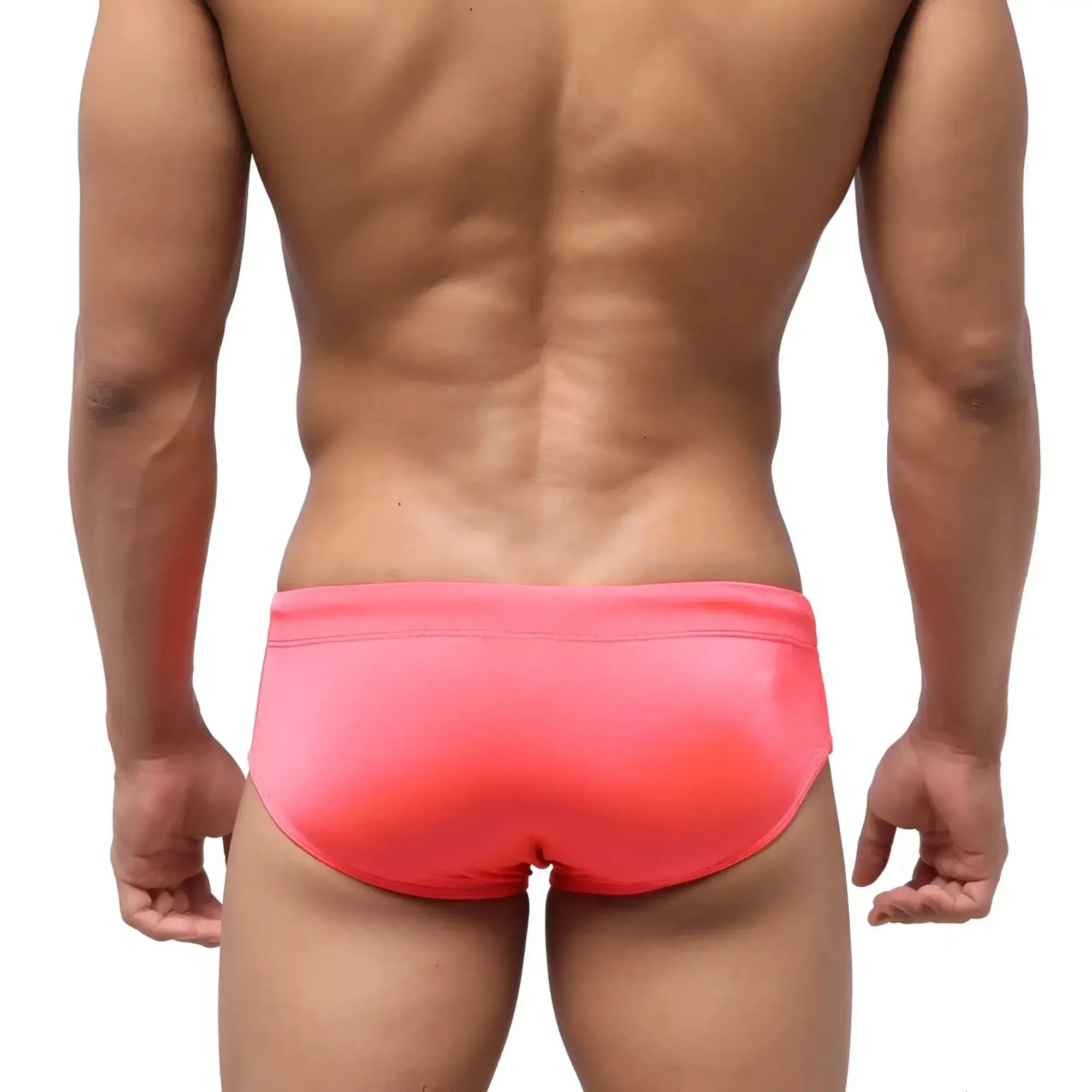 Bright pink metro male wear classic swim brief with smooth form fitting design for swimwear use