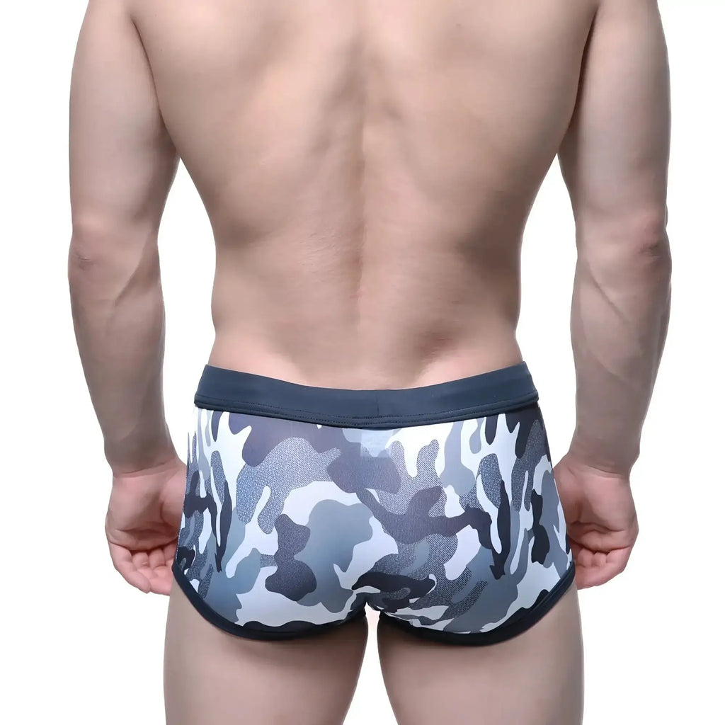 MetroMaleWear classic swim trunk camo gray 4932-90 gray and white camouflage men’s briefs with dark gray waistband