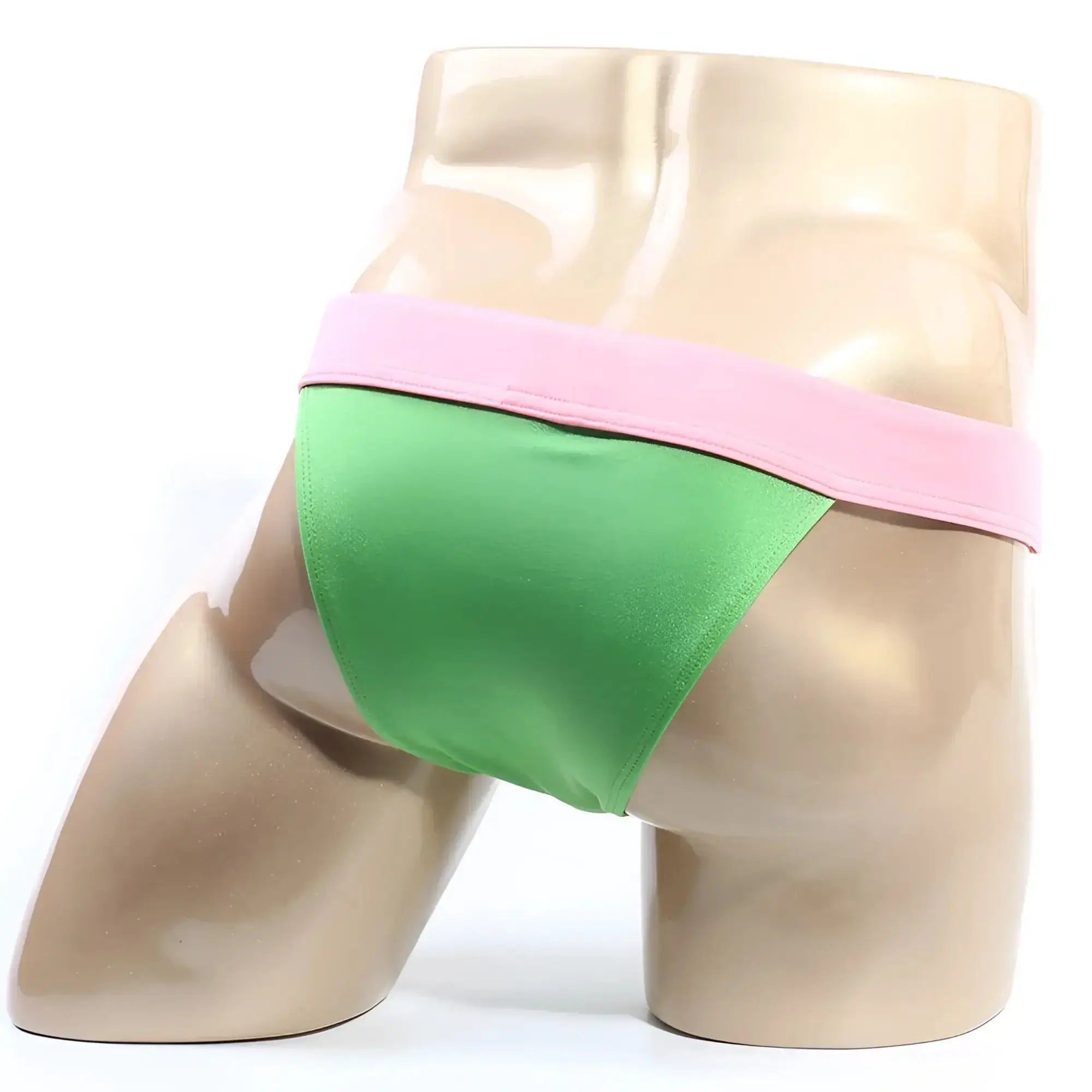 MetroMaleWear cosmos bikini green satin briefs with pink waistband designed for comfortable menswear