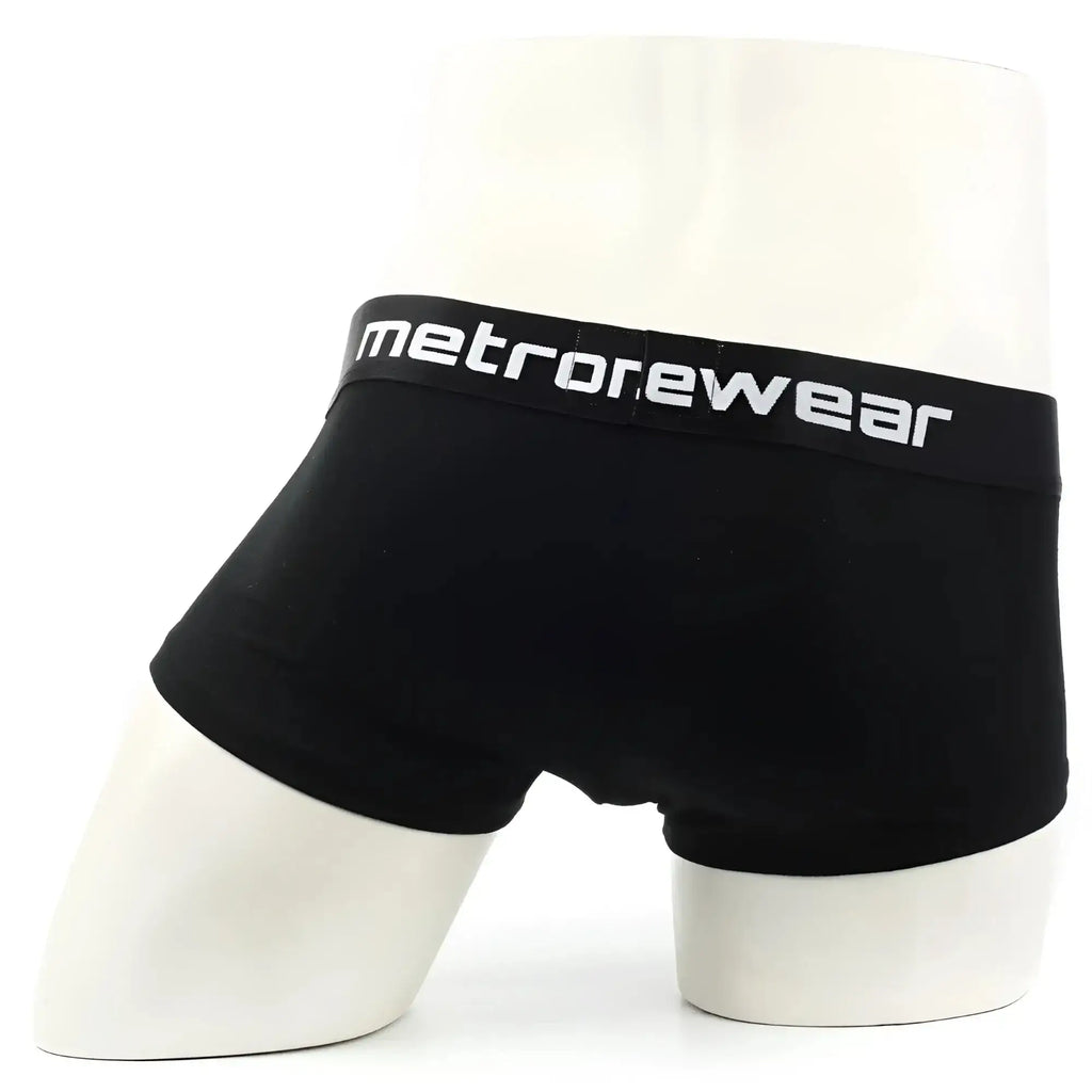 Black men’s briefs with white metrowear logo on waistband metroMalewear county trunk black 2026-23