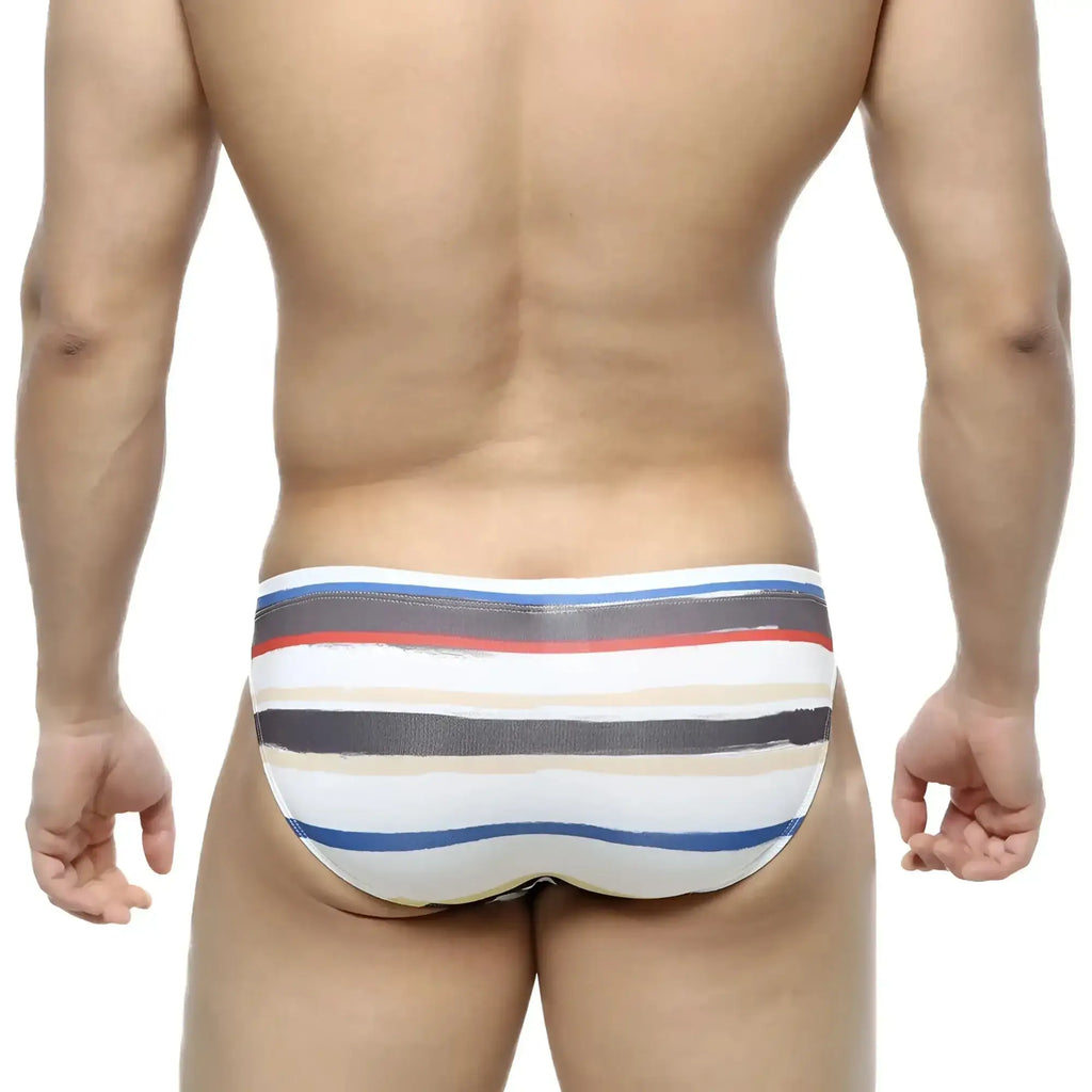 Striped metro malewear crepas bikini 5103-27 men’s briefs in white blue red and gray with textured fabric finish
