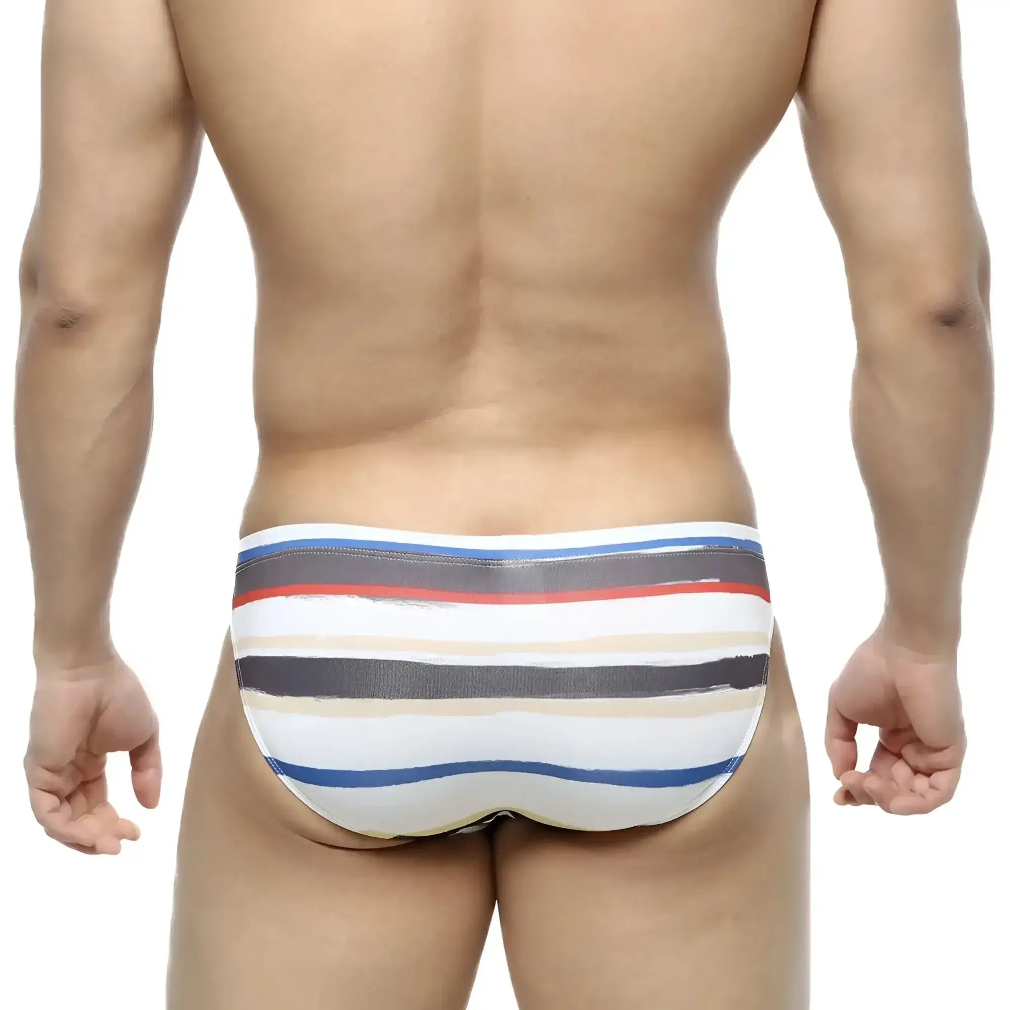 Striped metro malewear crepas bikini 5103-27 men’s briefs in white blue red and gray with textured fabric finish