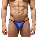 Blue metallic thong with black trim from metromalewear dangerous swim bikini royal blue 4930-18 front view