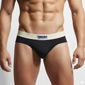Black briefs with cream waistband featuring mettomalewear logo metro malewear deportivo brief black 5203-f20