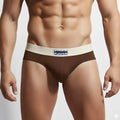 Brown metro malewear deportivo brief espresso 5203-f23 with cream-colored mettoms wear logo waistband