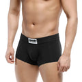 Black men’s boxer briefs with white merton & glewer label on waistband metro male wear deseo boxer black 3323-20