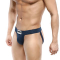 Navy blue navy athletic briefs with a white branded waistband from MetroMaleWear Deseo Jock Strap dark blue 3301-28