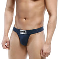 Navy blue athletic briefs metrogalwear metro male wear deseo thong with white label featuring million logo