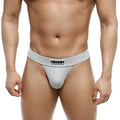 Gray heathered cotton briefs with black and white metromalewear logo waistband metro malewear deseo thong jasper gray 3312-10