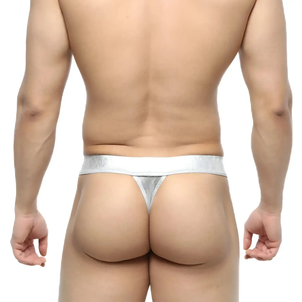 MetroMaleWear Deseo thong in metal silver with a sleek shiny finish and minimalistic design