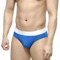 Blue athletic briefs with white elastic waistband and subtle logo by MetroMaleWear Dolce Brief royal blue 2506-18