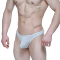 Light gray heathered fabric briefs with contoured design metro male wear dream thong gray 2002 10 front view