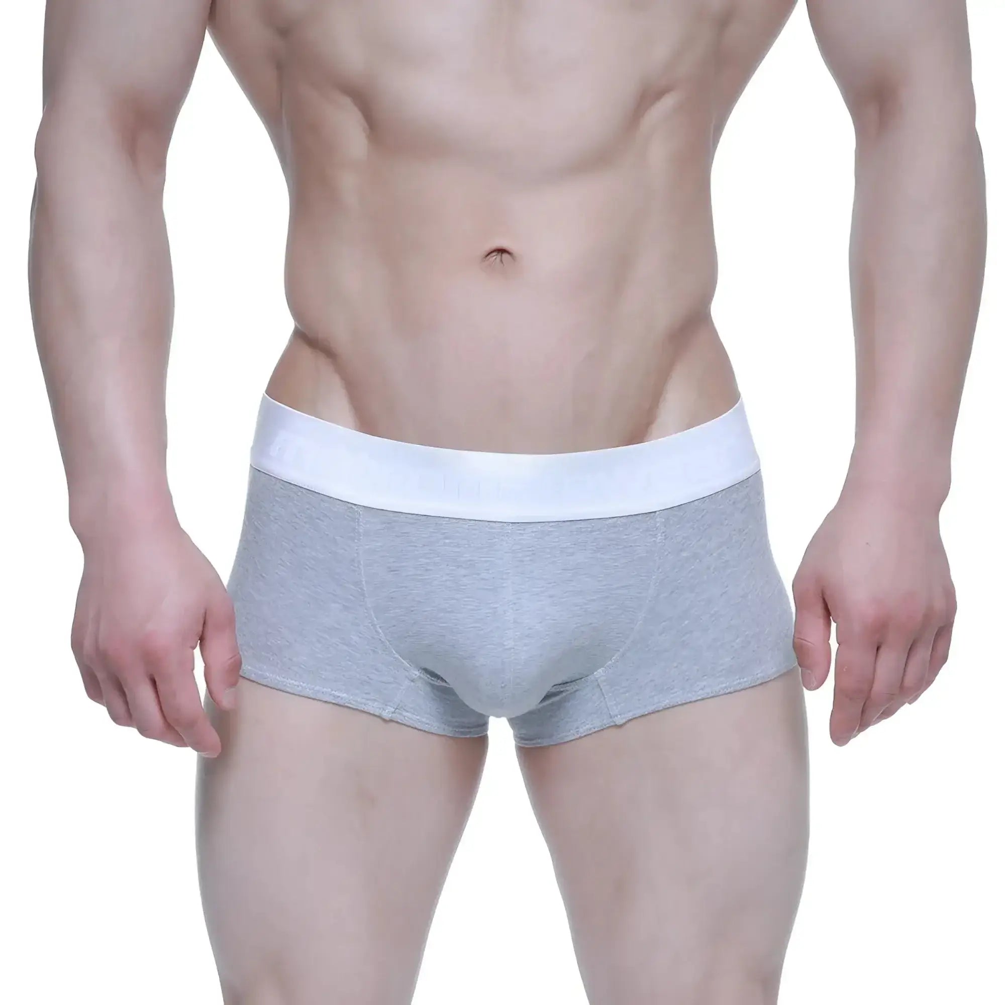 Gray heathered elemental boxer brief from metromalewear with white elastic waistband for comfortable support