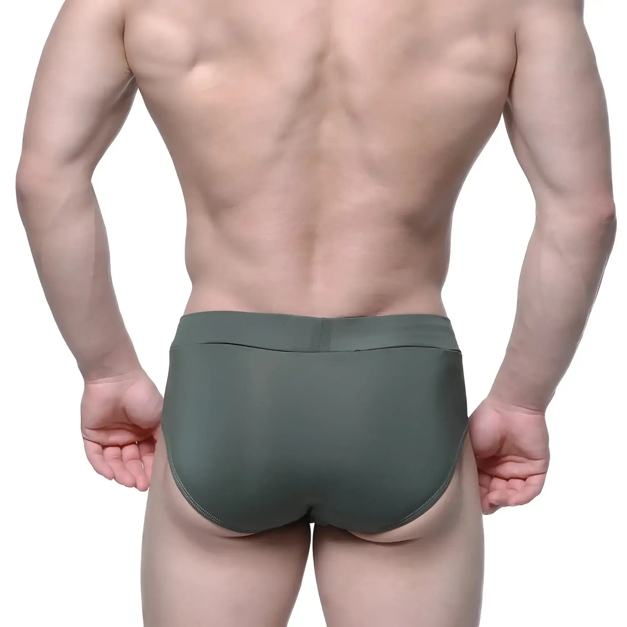Olive green seamless briefs by metromalewear featuring soft fabric and a comfortable fit for daily wear