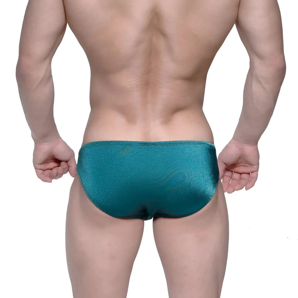 Shiny teal metallic briefs metro malewear eureka bikini green 5223-07 for stylish swimwear and beachwear