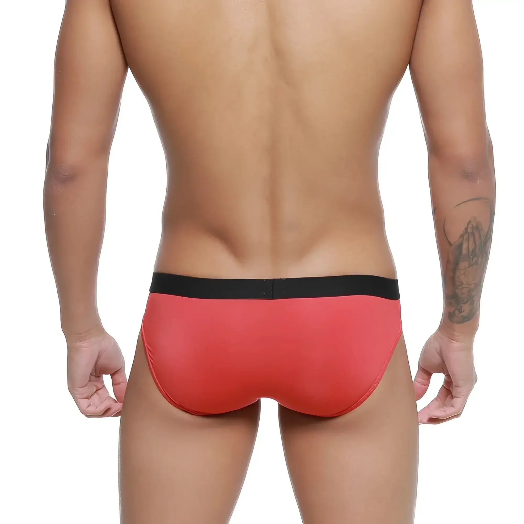 MetroMaleWear expose brief red swim trunks with black waistband for comfortable and stylish swimwear use