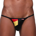 MetroMaleWear Fantasia bikini black thong with red and gold german flag panels and a small red waistband tag