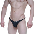 Black form-fitting thong with small white label at waistband shown from the back metroMalewear fantasy bikini 6116-20