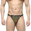 MetroMalewear felix jock strap green with olive green stripes and camouflage pattern on the waistband