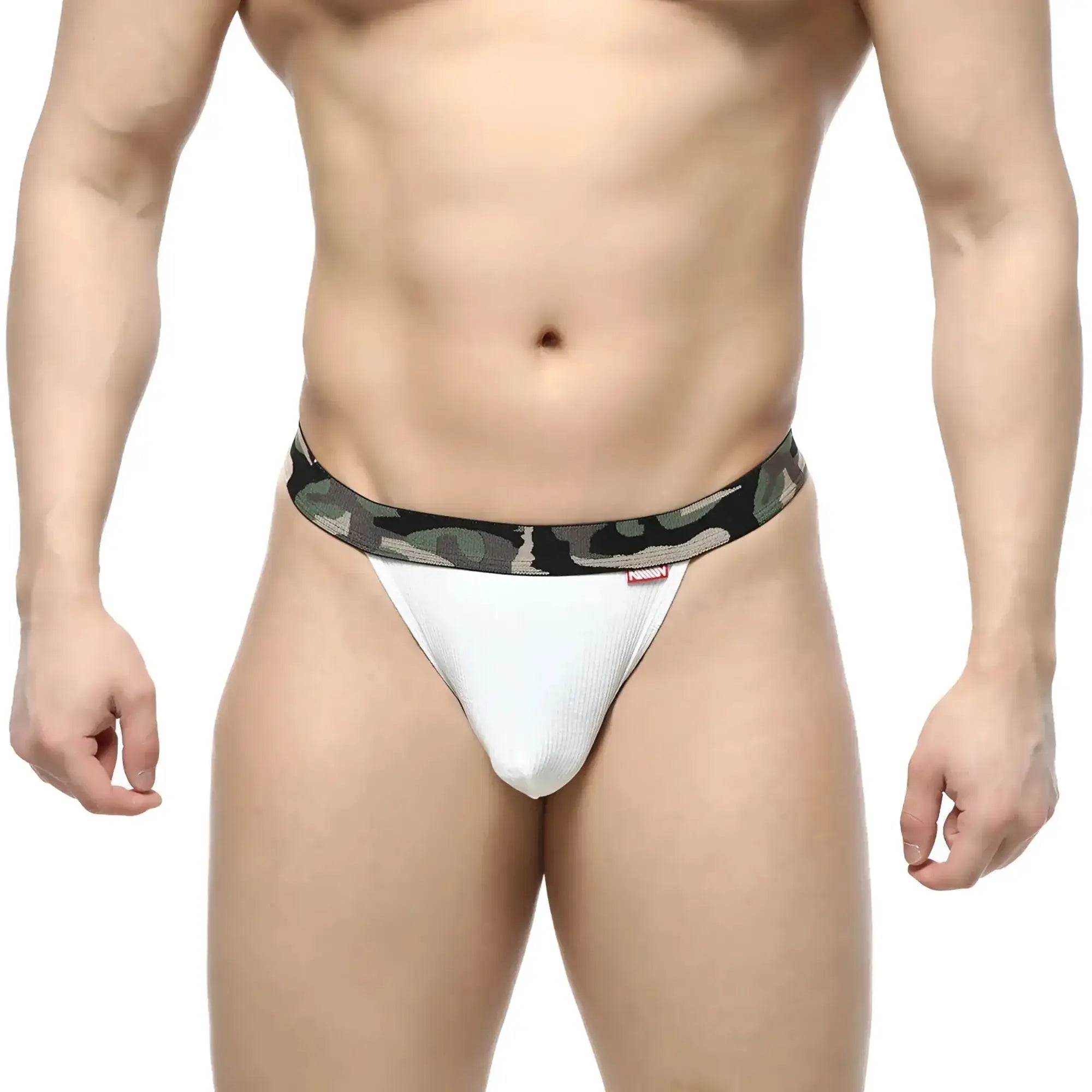 White textured briefs with a camouflage waistband from MetroMaleWear Felix jock strap 7001-00 collection