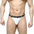 White textured briefs with a camouflage patterned waistband from MetroMaleWear Felix thong white 7012-00