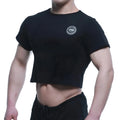 Black MetroMaleWear FIT cropped short-sleeve t-shirt with a white circular logo on the chest for casual wear
