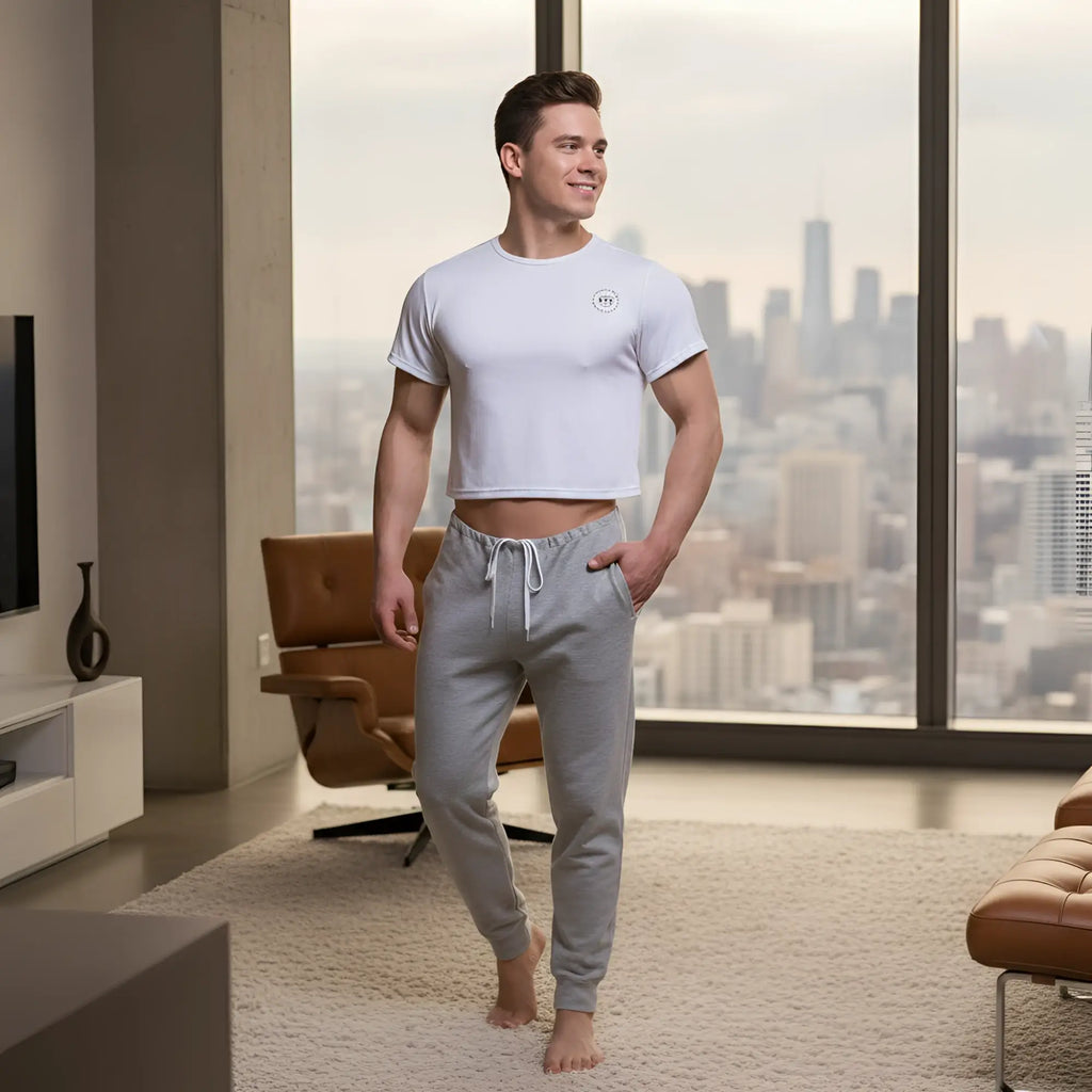 White ribbed crop top with circular fit logo on chest from MetroMaleWear FIT T shirts 3119-00