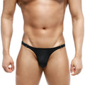 MetroMaleWear Fria thong black mesh with silver-toned metal clasps at waistband showing front side