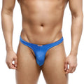 MetroMaleWear fria thong royal 2322-18 metallic blue textured fabric with red and white brand tag on waistband