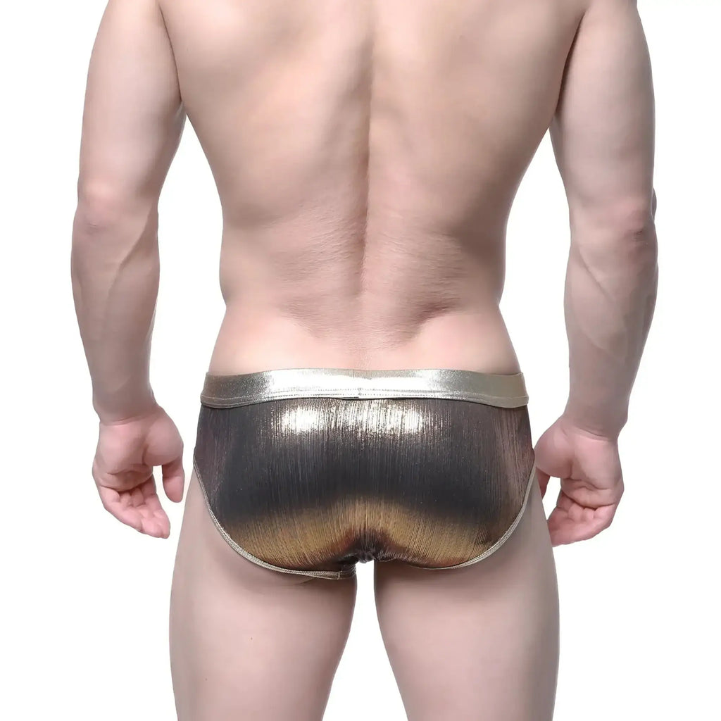 Shiny metallic gold and silver gradient briefs with sleek modern design by MetroMaleWear gloss brief gold 5003-53