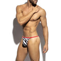 MetroMaleWear Hidalgo String Bikini briefs in black and white zebra print with a red waistband for men