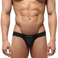 Black mens briefs with a snug form-fitting design and metromalewear logo embroidered on the waistband