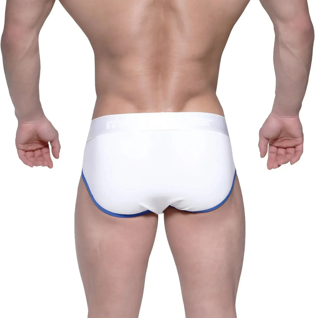 White briefs with blue trim metro malewear highcut hip brief tiempo 5103-01 comfortable supportive fit