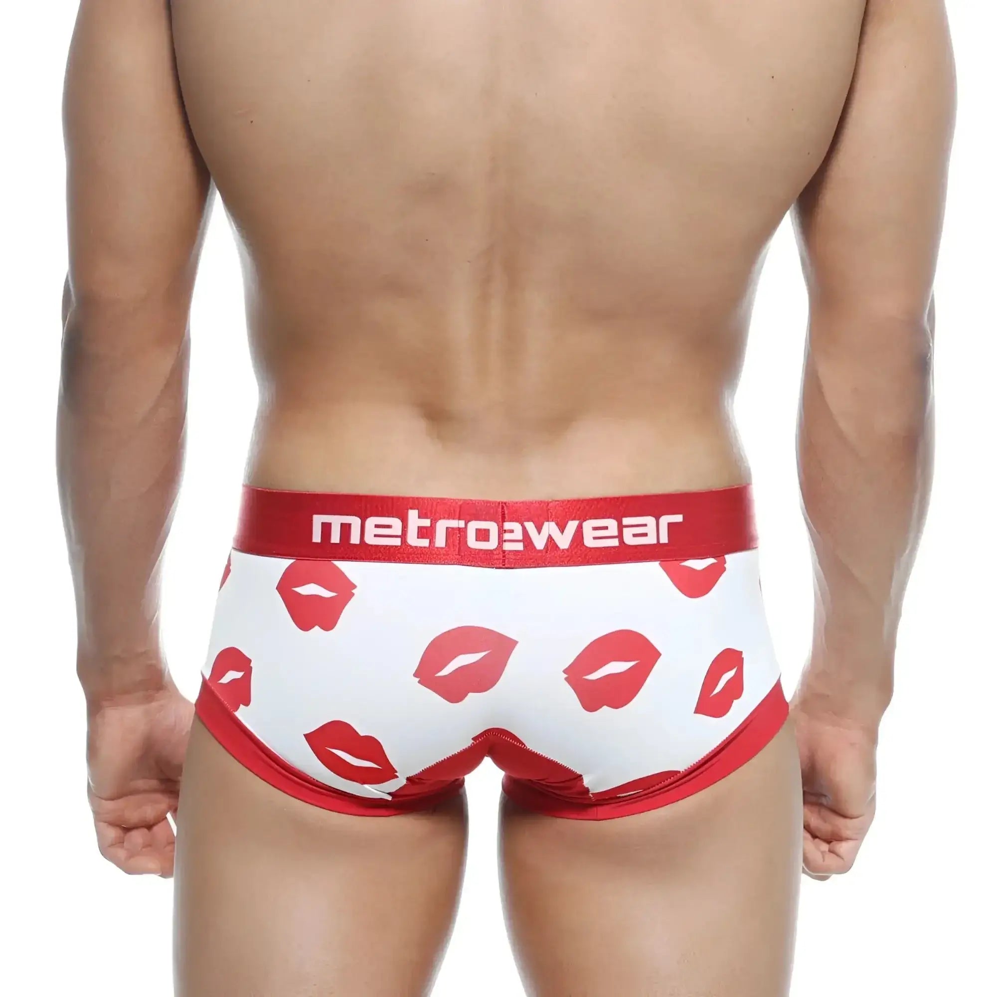 White briefs with red lipstick print and matching red metrowear waistband metrohalewear hotties boxer valentine 7016-31