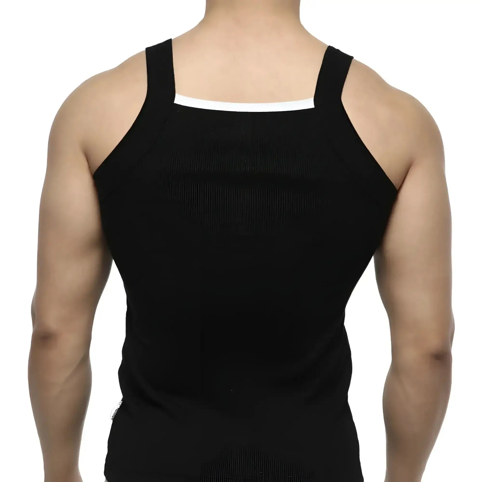 MetroMaleWear hummer tank top black with white trim along the neckline in a lightweight cotton fabric