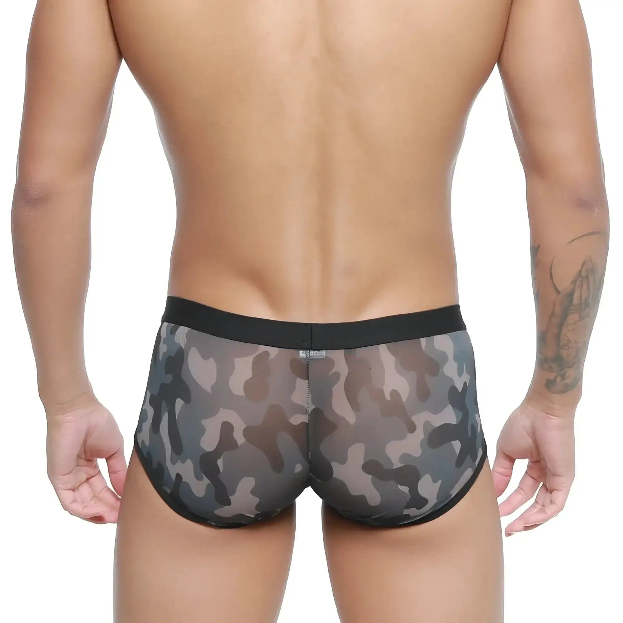 MetroMaleWear Iberico trunk camo 2127-90 black and gray camouflage mesh briefs with solid black waistband