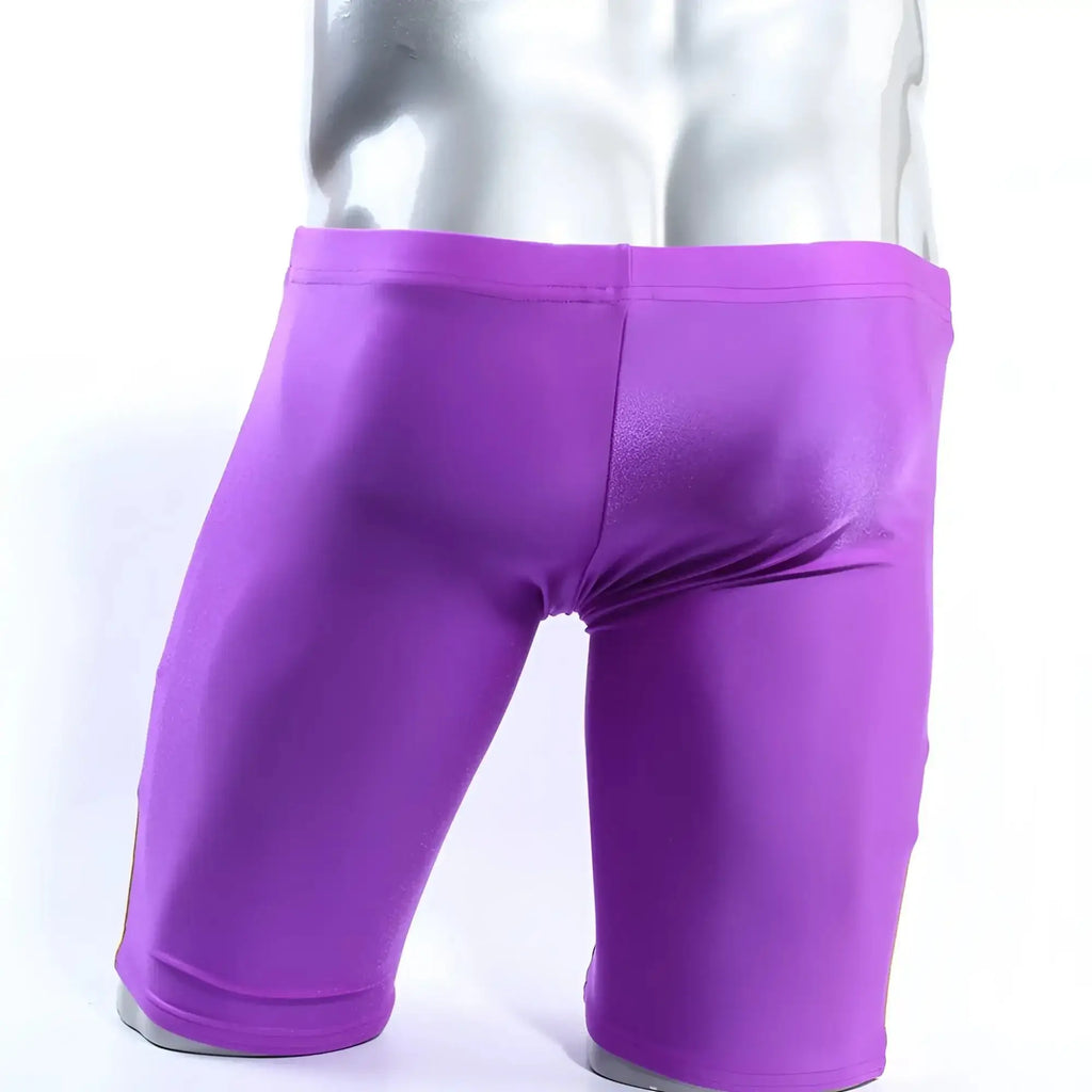 MetroMalewear jammer swim boxer in purple metallic fabric designed for comfortable swimming and active wear
