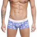 Purple floral-patterned men’s briefs with white elastic amin waistband from MetroMaleWear Jardin Trunk 2026-15
