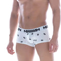 White men’s briefs with black lip print and branded waistband metro male wear kiss short boxer white 7 inch 2022-35