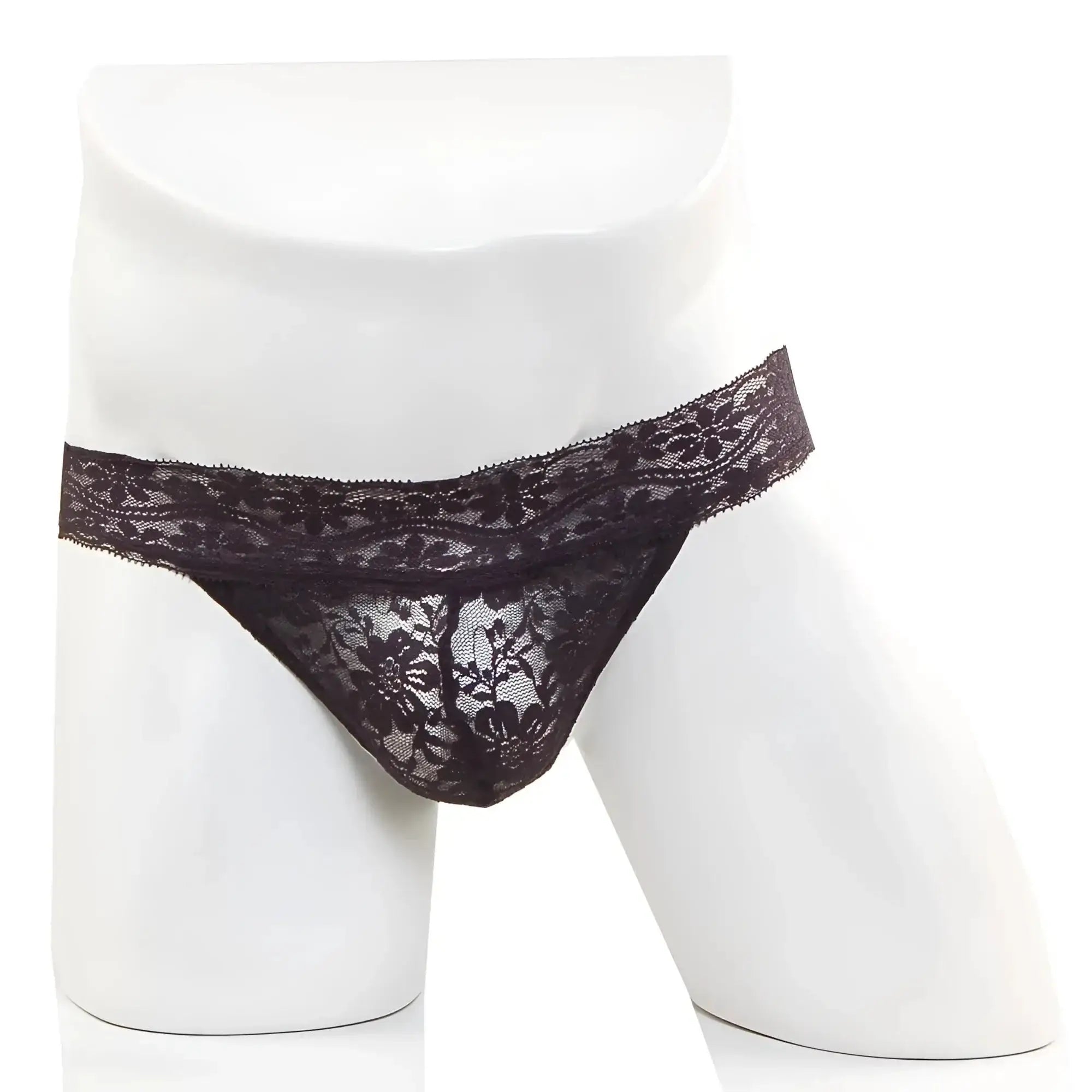Black lace thong with floral pattern by MetroMaleWear in black featuring delicate lace material for stylish comfort