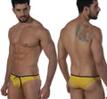 Yellow athletic briefs with black trim and front pouch design by MetroMaleWear lasso bikini for active wear