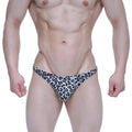 Black and white leopard-print men’s briefs metroMaleWear leopard hip bikini black 6003-62 front view