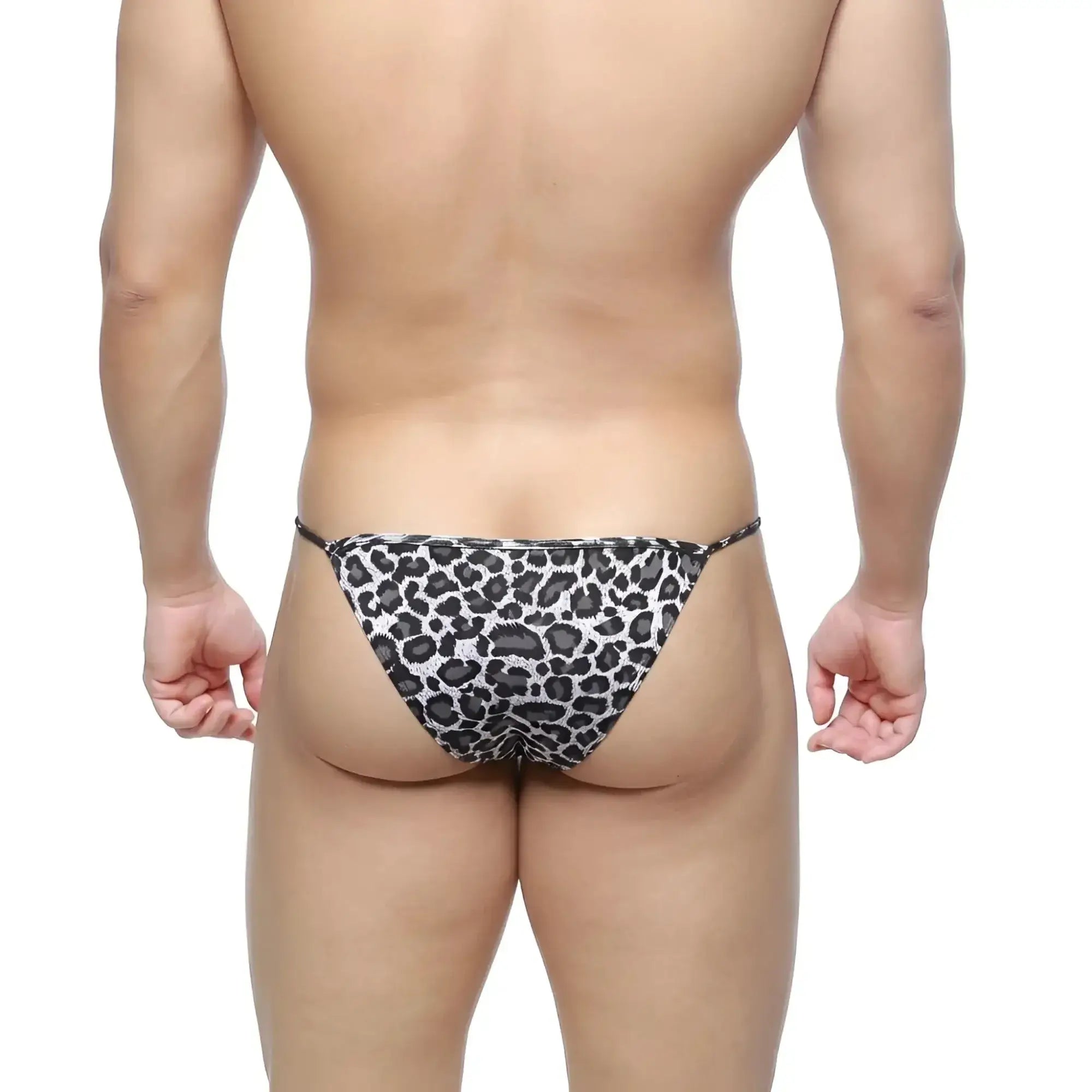 Metro male wear leopard string bikini 2005-50 black and white leopard print thong showing the back side