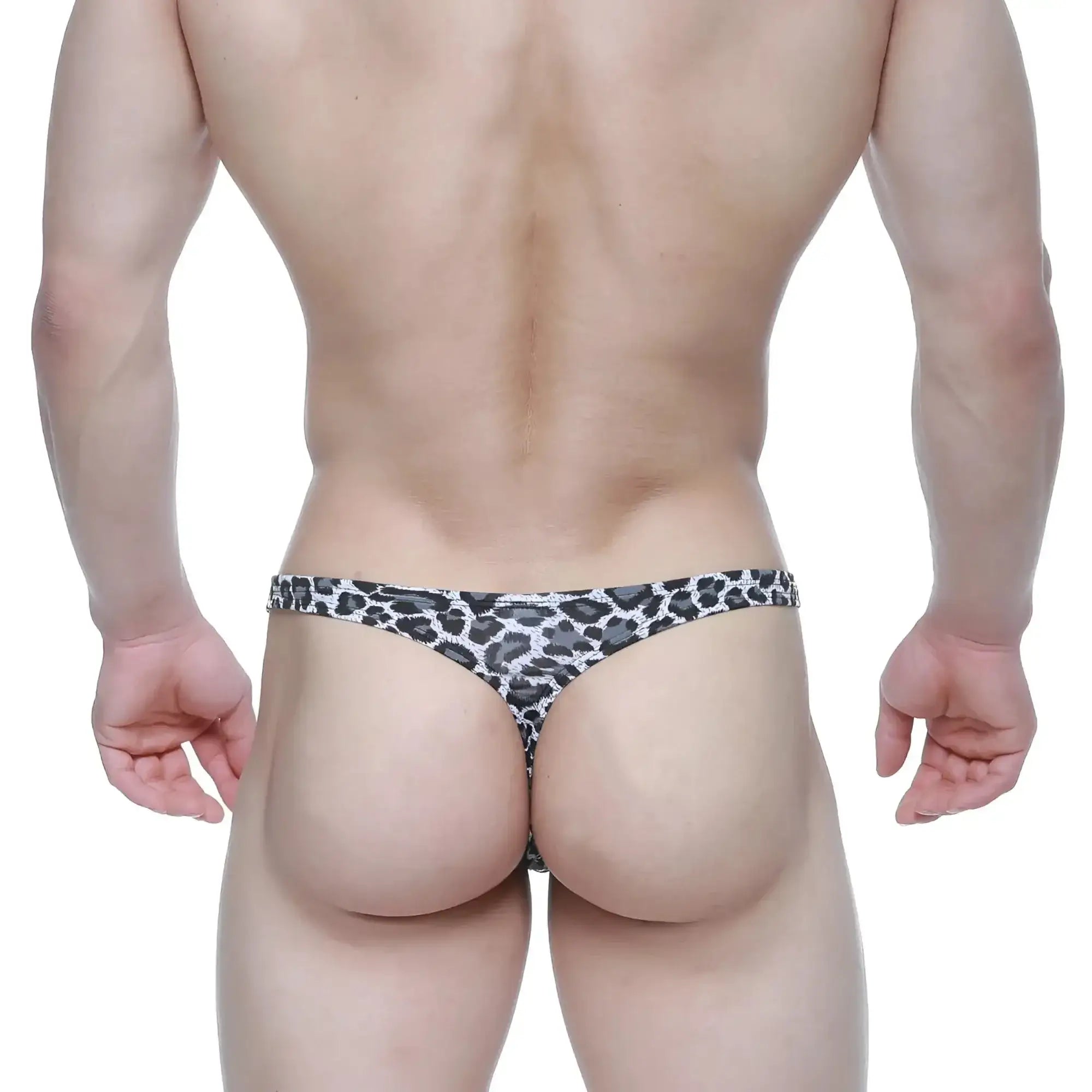 Metro male wear leopard thong black 6002-62 features black and white leopard print in a sleek thong design