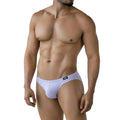White men’s briefs metro malewear lilac bikini 5103-m04 with black logo waistband in front view