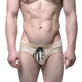 Beige satin briefs with black drawstring ties from MetroMaleWear Madrid swim brief gold 4973-21 collection