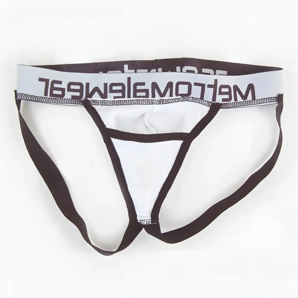 White and black men’s ribbed briefs with meltomg waistband from metromalewear magic jock strap white 2911-00
