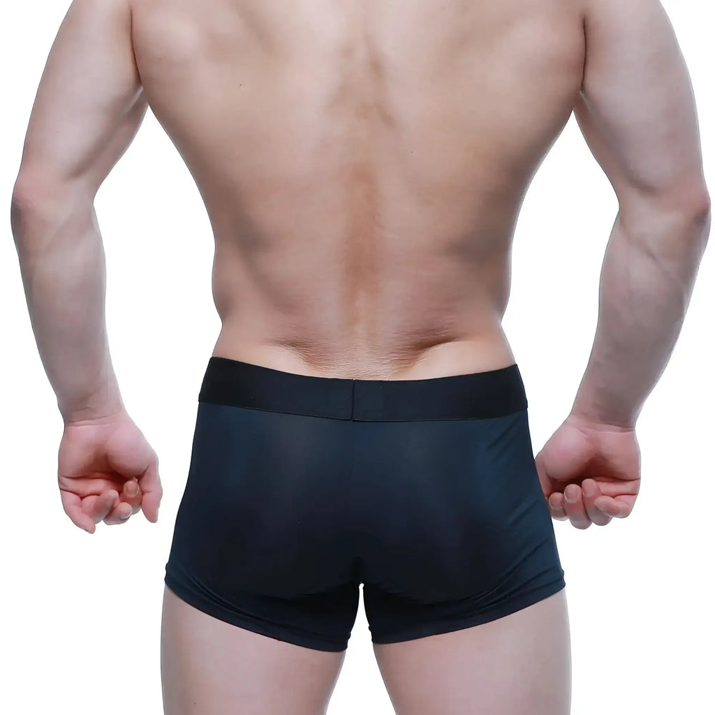 Black metroMalewear maintenant boxer brief with smooth form-fitting fabric and solid waistband in front view